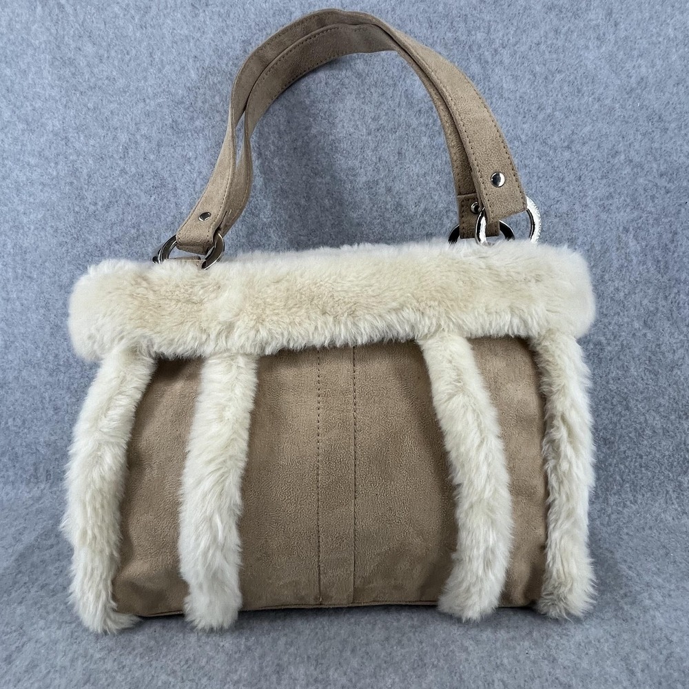 Handbag Tan Suede Small Bath and Body Works Faux Fur‎ Trimmed Shoulder Tote Bag